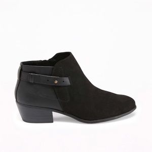 Black Leather and Suede Ankle Strap Bootie